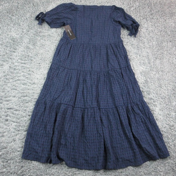 Pinch Dress Womens Small Blue Check Puff Sleeve Tiered Maxi Boho Lined NWT - Picture 13 of 16
